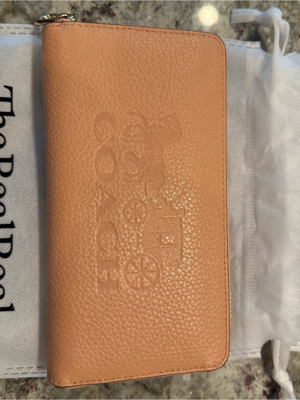Coach Peach Pebbled Leather Zip Wallet